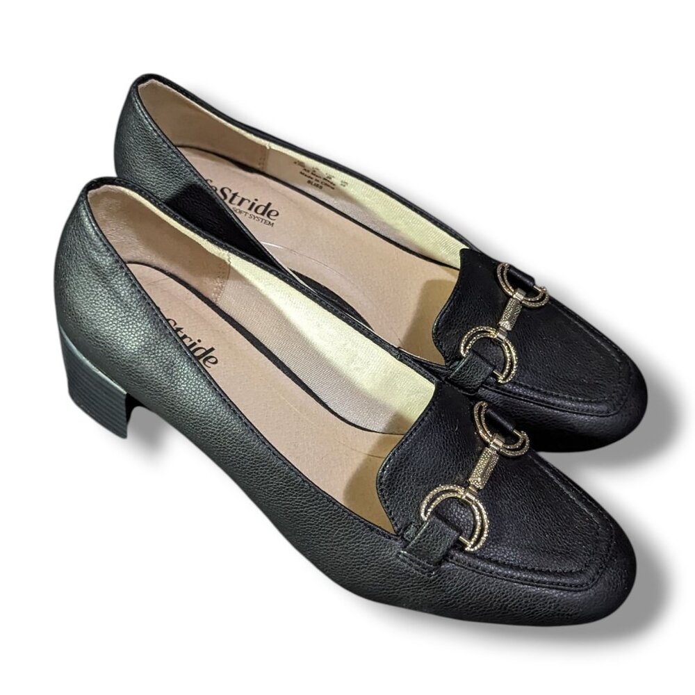 Life Stride Black Loafers with Gold Accents